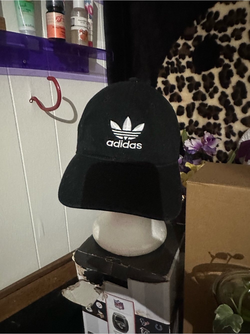 Adias Black Baseball Cap with White Trefoil Logo